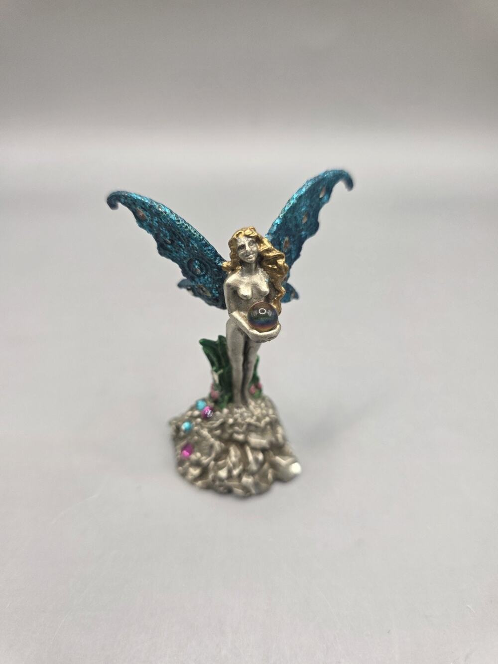 Vintage 1993 Gallo Pewter Fairy Figurine Bob Ridolfi Crystal Orb Wings Signed